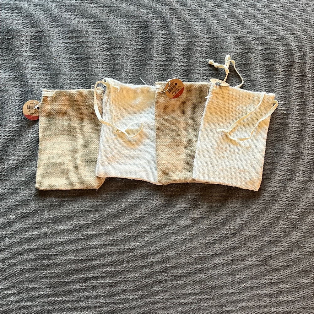 Natural Burlap Drawstring Pouches - Set of 4
